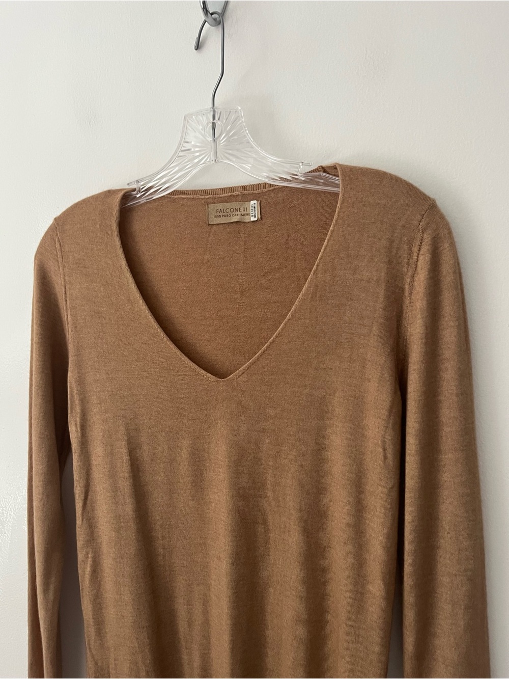 Falconeri 100% Cashmere Tan Brown Knit V Neck Sweater Classic Quiet Luxury XS - Picture 2 of 6